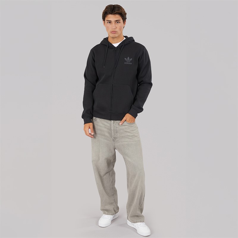 adidas Originals Mens Trefoil Logo Essentials Full Zip Hoodie Black