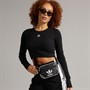 adidas Originals Womens Trefoil Essentials Ribbed Cropped Long Sleeve Top Black