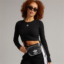 adidas Originals Womens Trefoil Essentials Ribbed Cropped Long Sleeve Top Black