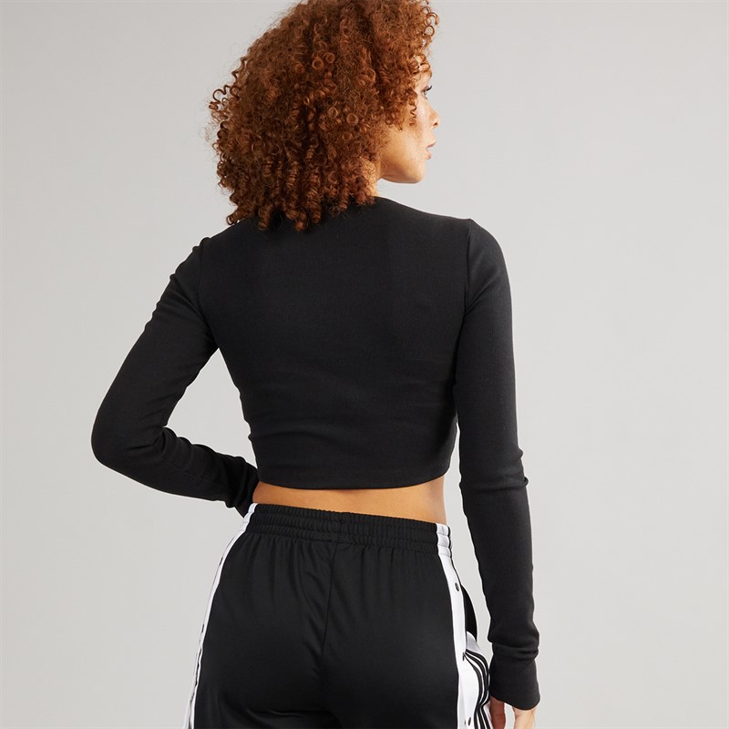 adidas Originals Womens Trefoil Essentials Ribbed Cropped Long Sleeve Top Black