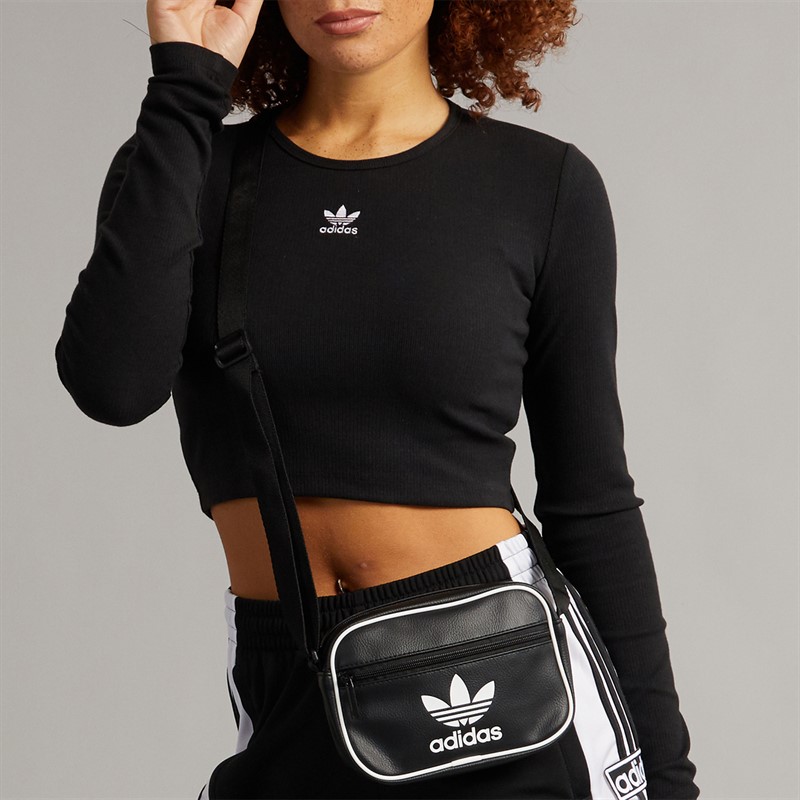 adidas Originals Womens Trefoil Essentials Ribbed Cropped Long Sleeve Top Black