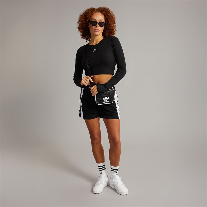 adidas Originals Womens Trefoil Essentials Ribbed Cropped Long Sleeve Top Black