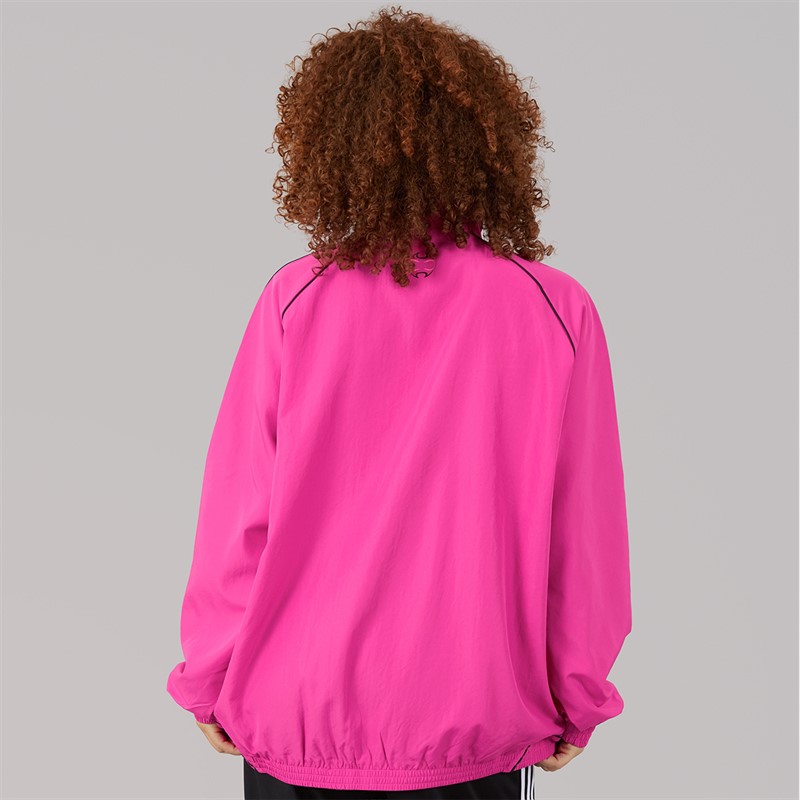 adidas Originals Damen Teamgeist Adicolor Oversized Gewebtes Durchgehendes Reißverschluss Trainings Oberteil Semi Lucid Fuchsia/Schwarz