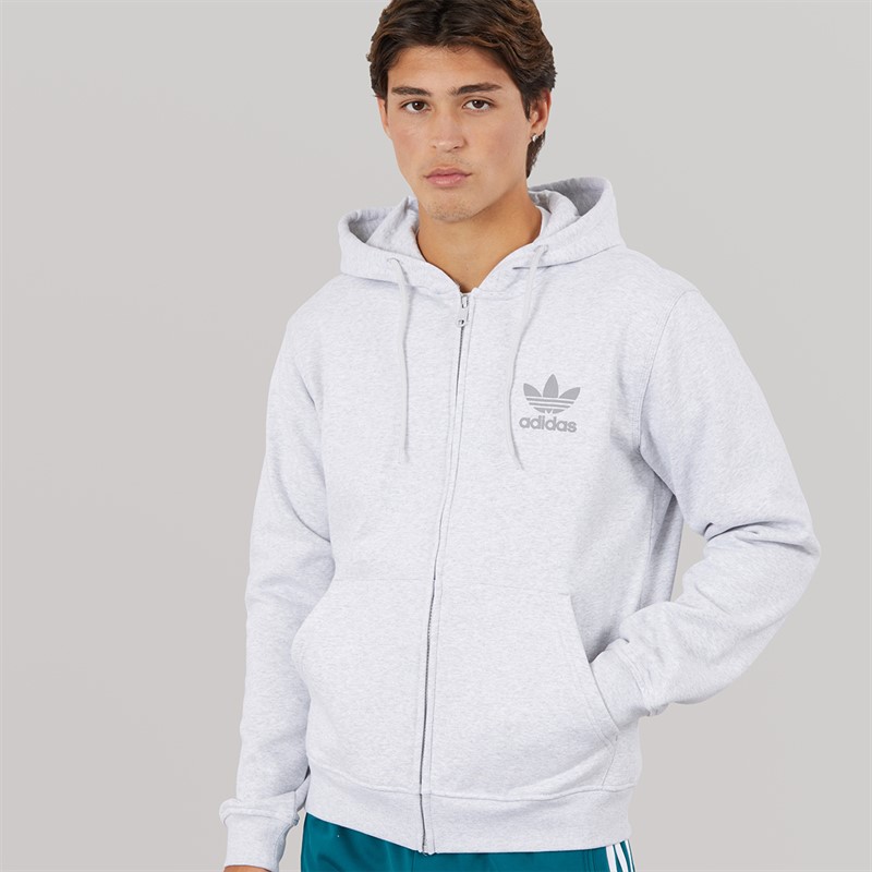 adidas Originals Mens Trefoil Logo Essentials Full Zip Hoodie Light Grey Heather