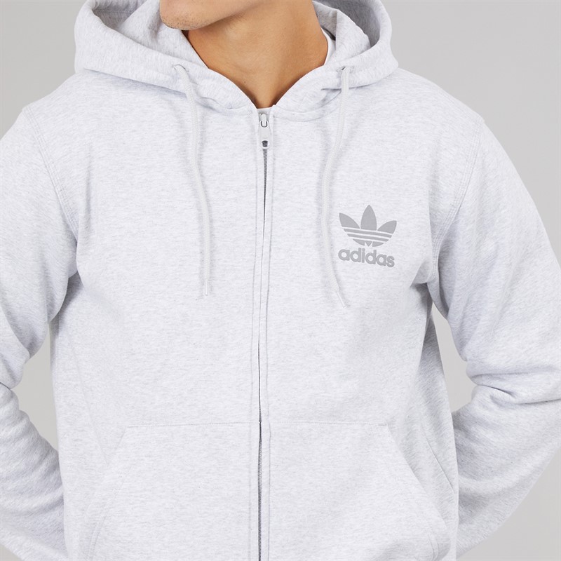 adidas Originals Mens Trefoil Logo Essentials Full Zip Hoodie Light Grey Heather