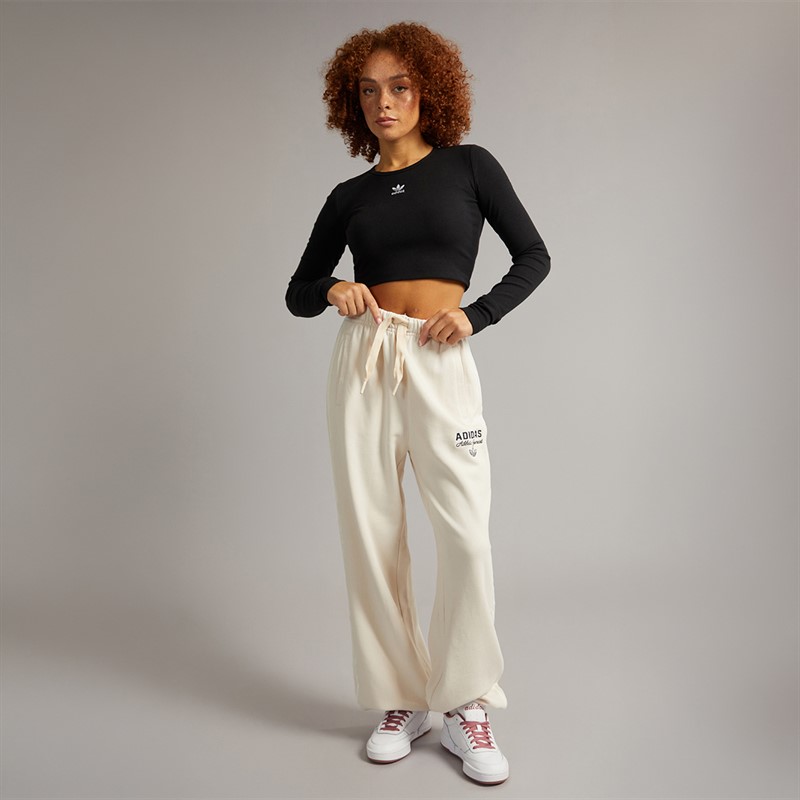adidas Originals Womens Athletic Department Graphic Loose Fit Joggers Wonder White