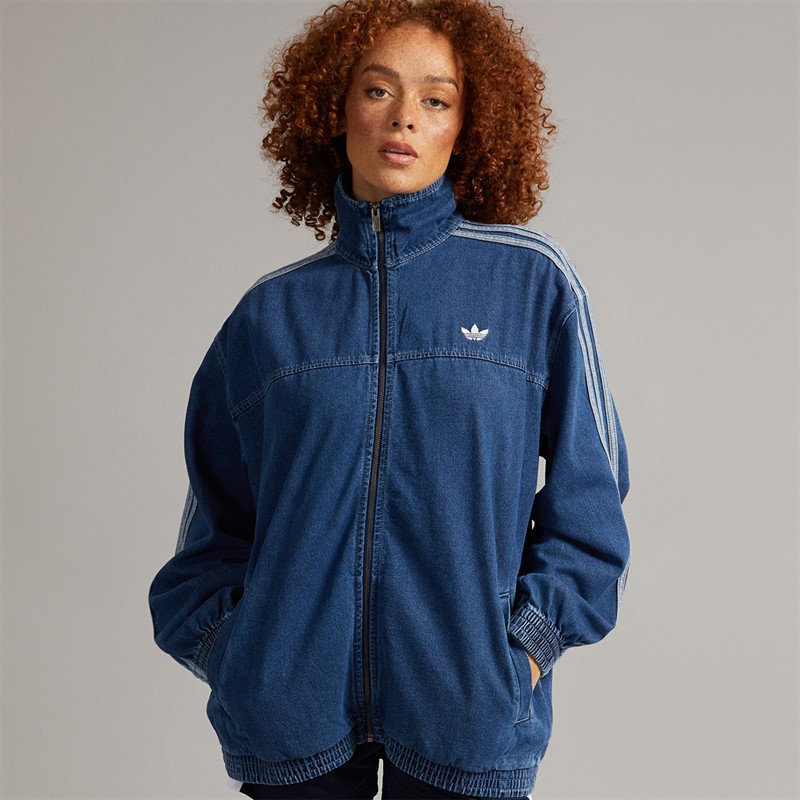 adidas Originals Womens Adicolor Firebired Oversized Denim Track Top Indigo Denim