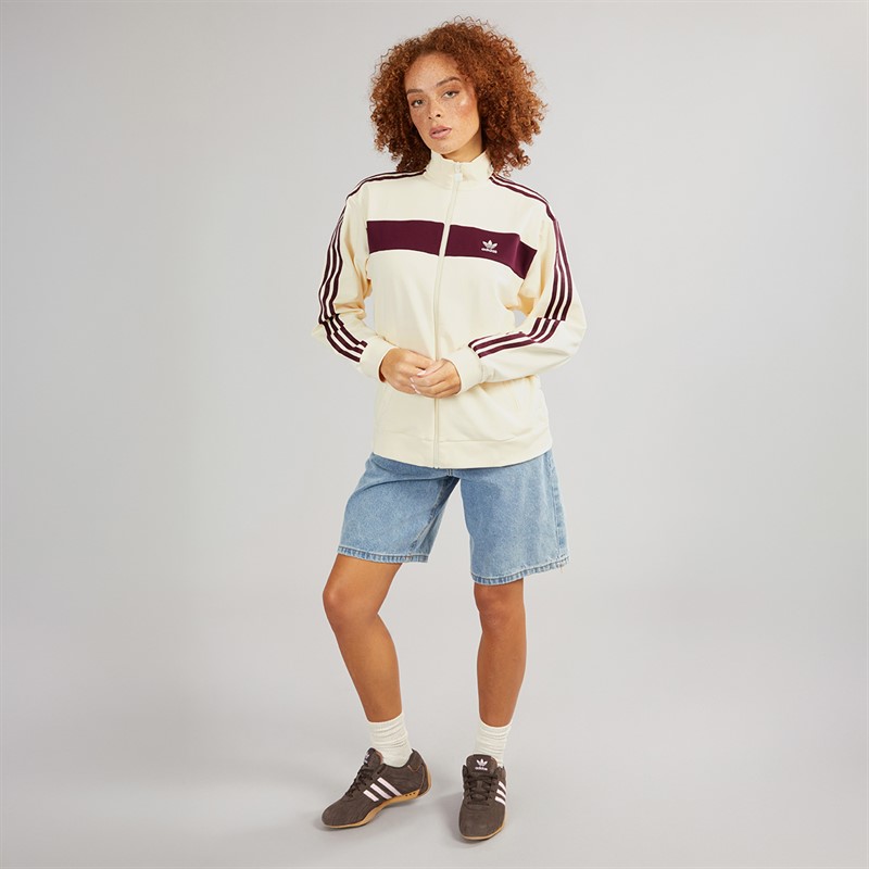 adidas Originals Womens Trefoil Colorblock Track Top Cream White/Maroon