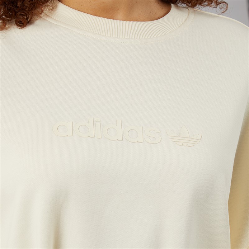 adidas Originals Womens Essentials Linear Oversized Sweatshirt Cream White