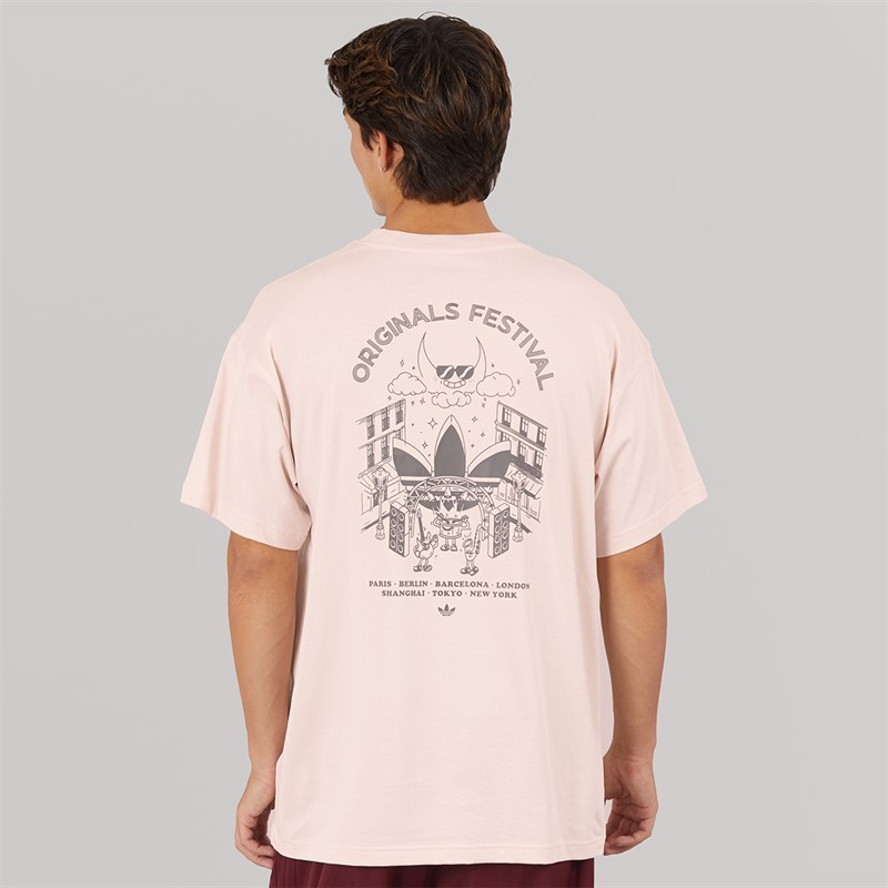 adidas Originals Mens Street Band Back Graphic T-Shirt Putty Mauve