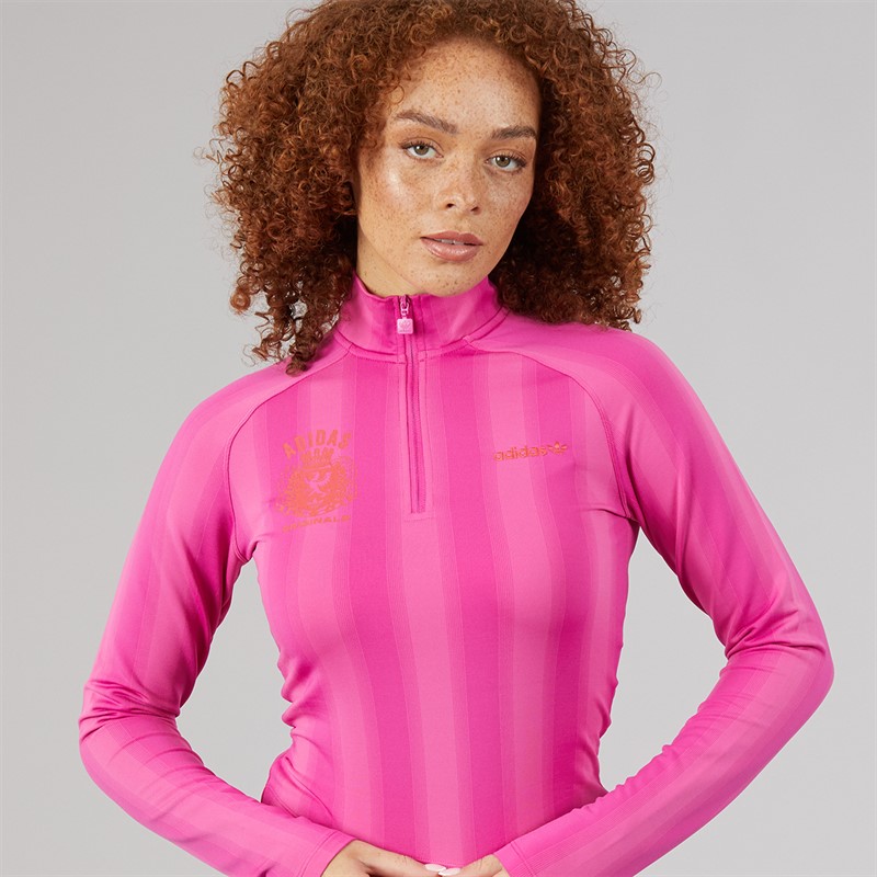 adidas Originals Womens Graphic Football 1/2 Zip Top Semi Lucid Fuchsia