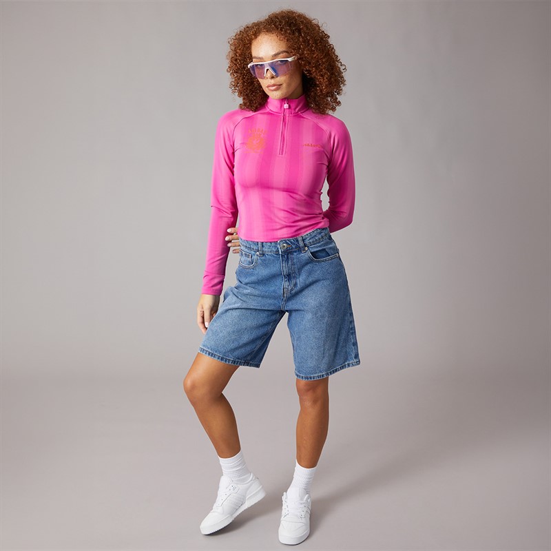 adidas Originals Womens Graphic Football 1/2 Zip Top Semi Lucid Fuchsia
