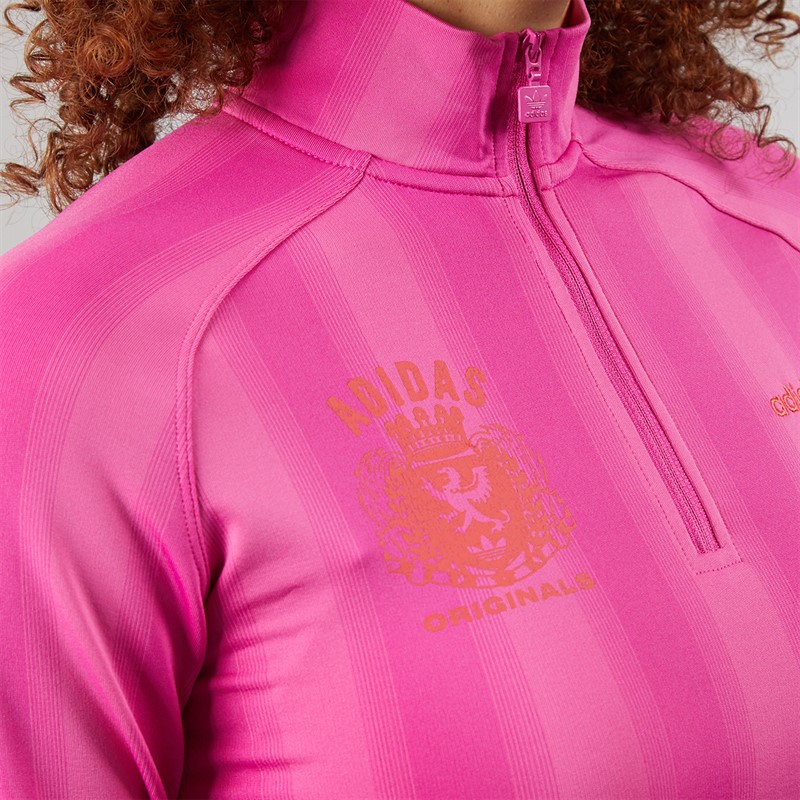 adidas Originals Womens Graphic Football 1/2 Zip Top Semi Lucid Fuchsia