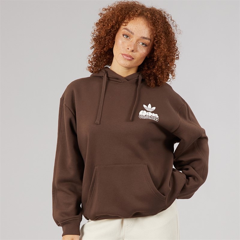 adidas Originals Womens Wave Bubble Logo Oversized Hoodie Brown