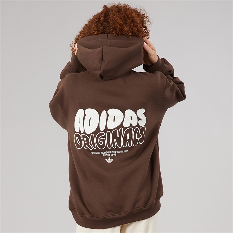 adidas Originals Womens Wave Bubble Logo Oversized Hoodie Brown