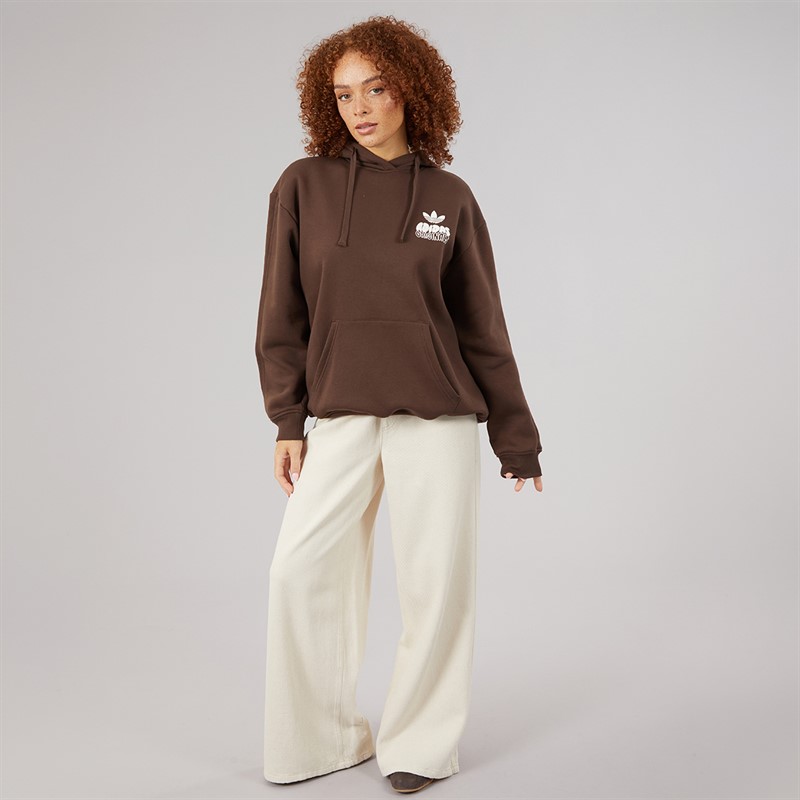 adidas Originals Womens Wave Bubble Logo Oversized Hoodie Brown