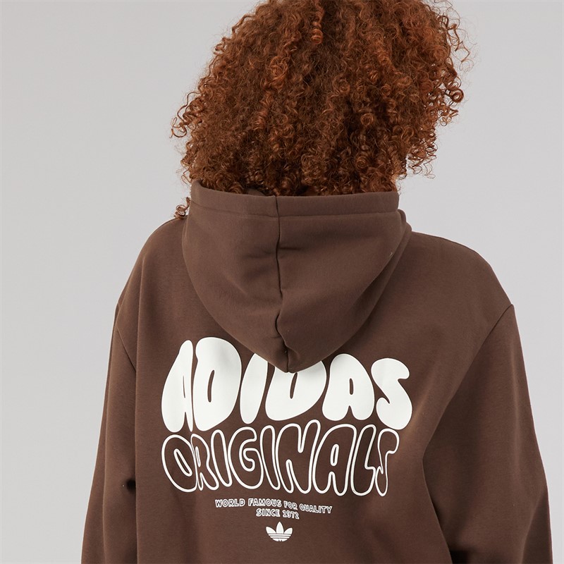 adidas Originals Womens Wave Bubble Logo Oversized Hoodie Brown
