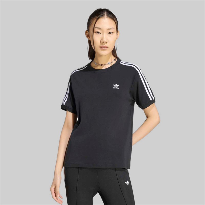 adidas Originals Dame Adicolor 3 striber Trefoil T-shirt Sort