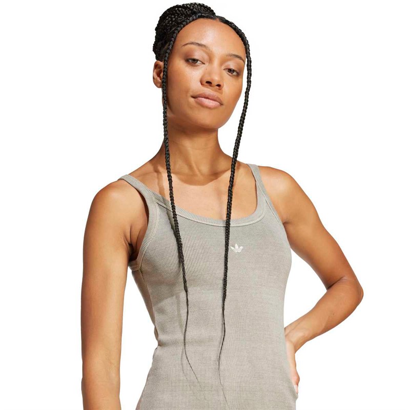adidas Originals Damen Rippstrick Mini Kleid Silver Pebble
