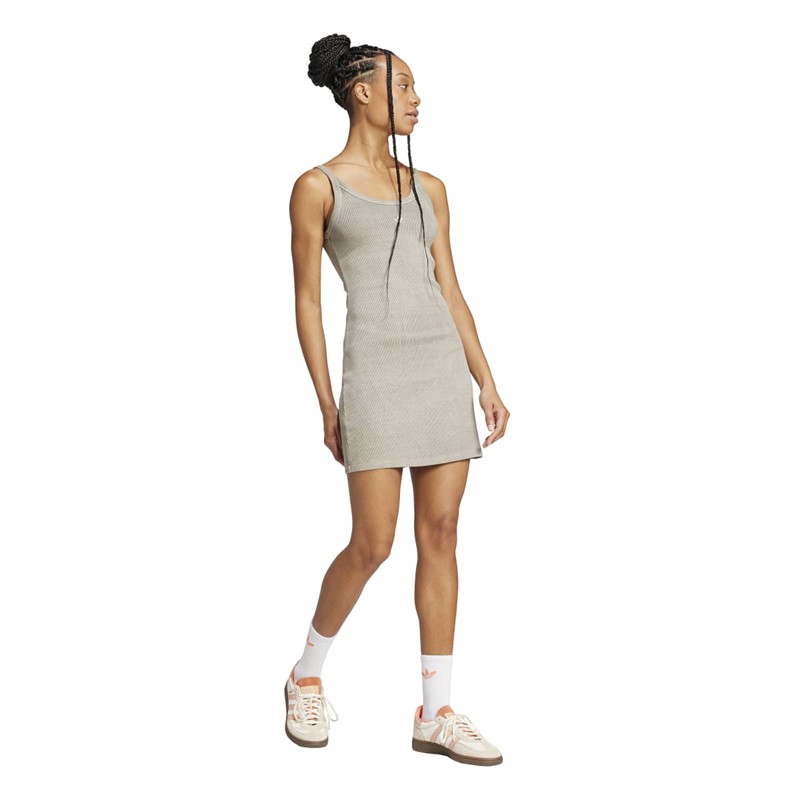 adidas Originals Damen Rippstrick Mini Kleid Silver Pebble