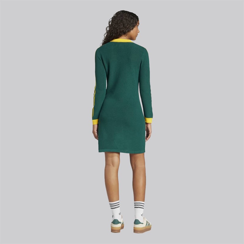 adidas Originals Damen Strick Poloshirt Kleid Collegiate Green/Cream Yellow