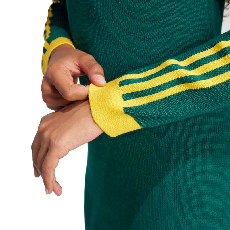 adidas Originals Damen Strick Poloshirt Kleid Collegiate Green/Cream Yellow