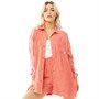adidas Originals Womens 3-Stripes Satin Button-Up Shirt Trace Scarlet