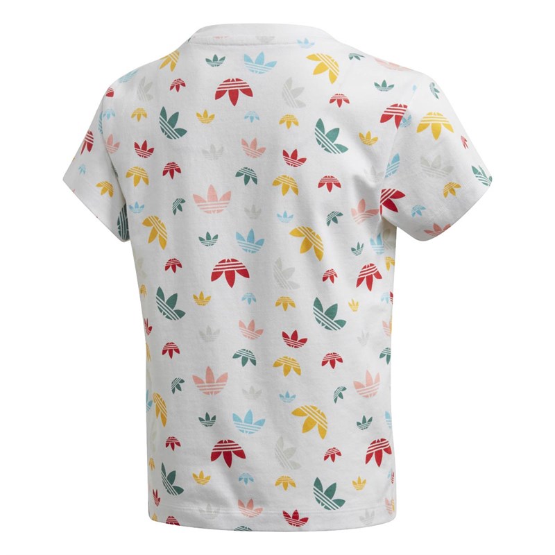 adidas Originals Junior Graphic Trefoil T-Shirt White/Multi Colour/Lush Red