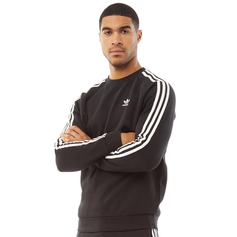 adidas Originals Mens 3-Stripes Crew Neck Sweatshirt Black