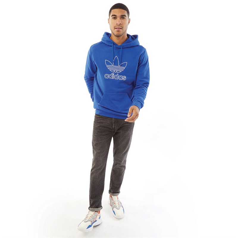 Buy adidas Originals Mens Outline Trefoil Logo Hoodie Royal Blue