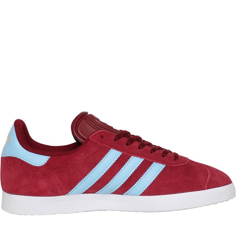 burgundy and blue adidas trainers