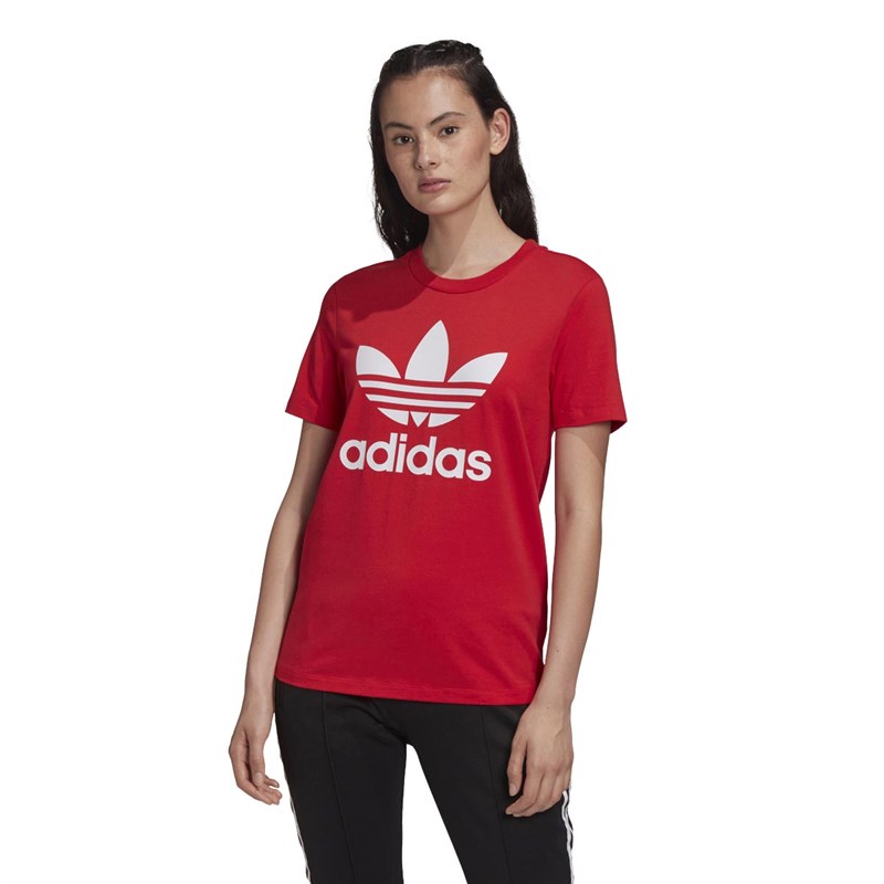 Buy adidas Originals Womens Trefoil T Shirt Lush Red White