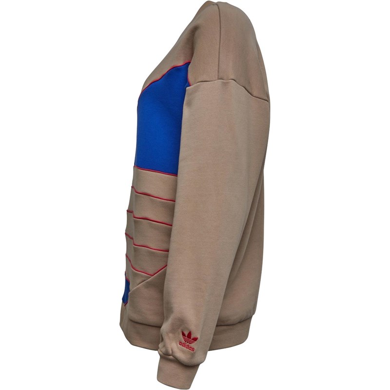 adidas Originals Womens Large Logo Sweatshirt Track Khaki/Royal Blue/Powder Pink