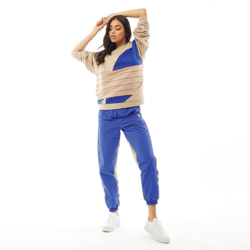 adidas Originals Womens Large Logo Sweatshirt Track Khaki/Royal Blue/Powder Pink