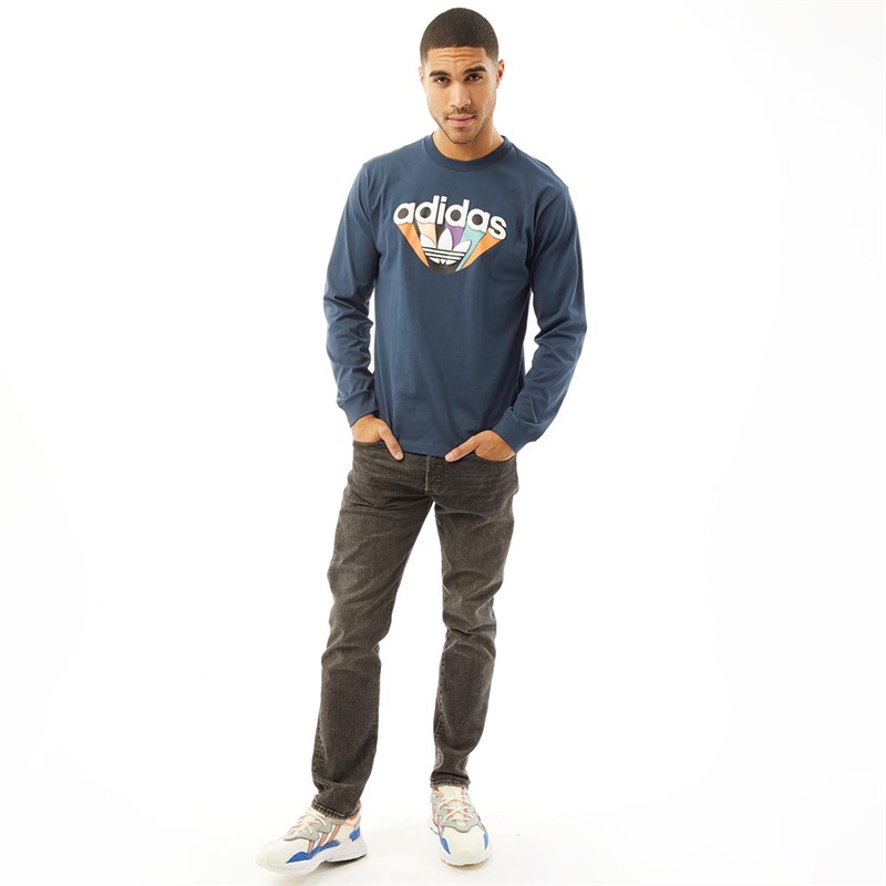 adidas Originals Mens Summer Ready Long Sleeve T-Shirt Crew Navy