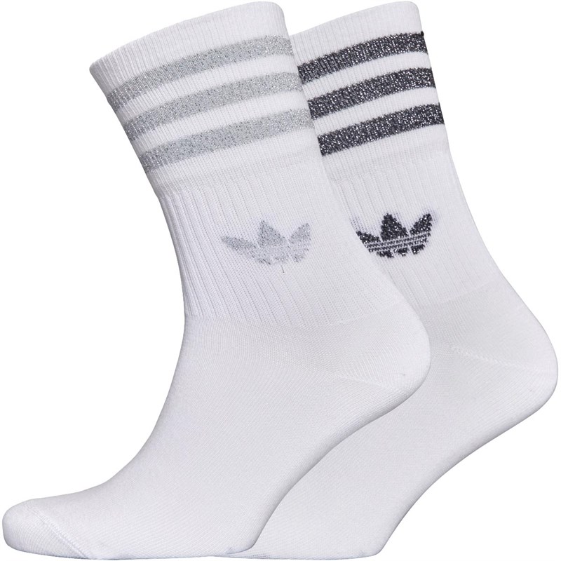 Buy adidas Originals Womens Mid-Cut Glitter Crew Socks Two Pairs White ...