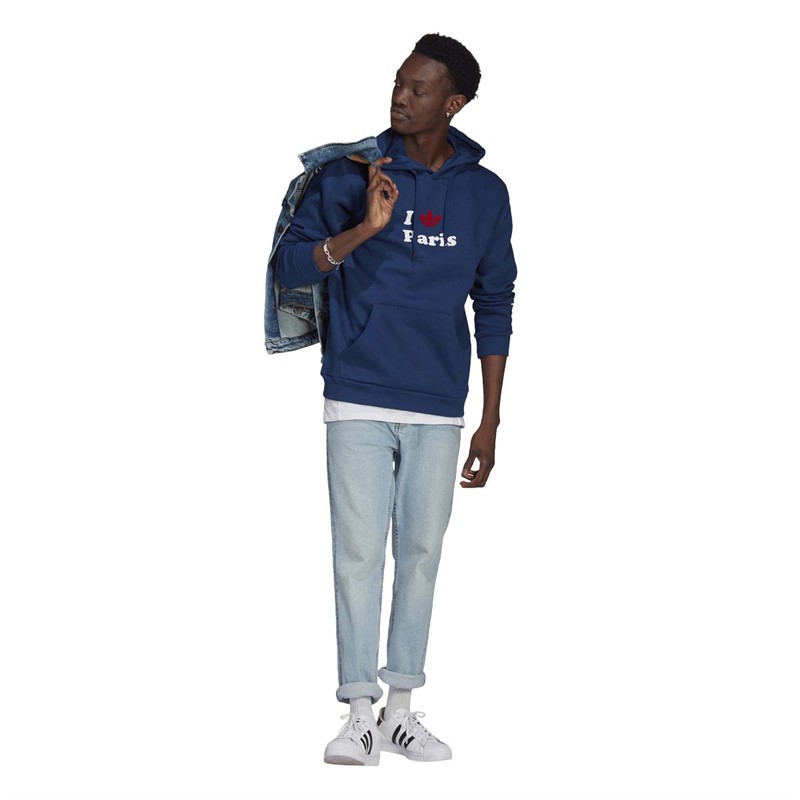 adidas Originals Mens Trefoil Paris Hoodie Mystery Blue