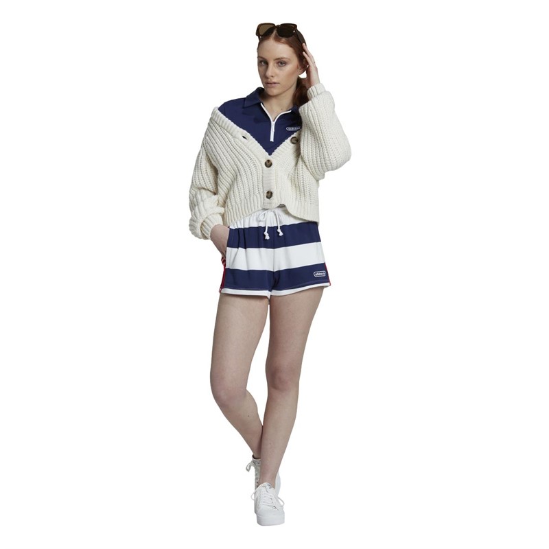 adidas Originals Womens Mid Waist Striped Shorts Night Sky/White