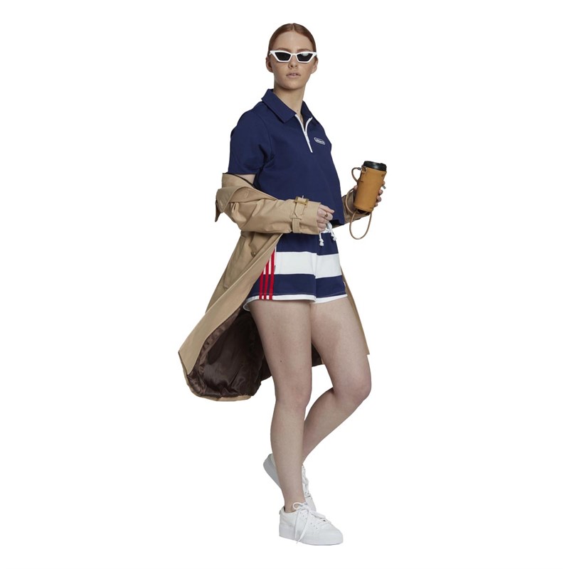 adidas Originals Damskie Crop Zip Koszulki Polo z Krótkim Rękawem Niebieski
