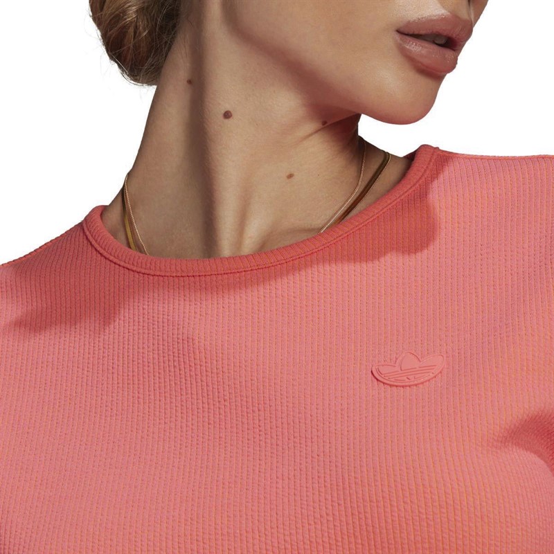 adidas Originals Womens Trefoil Two Tone Ribbed Top Semi Turbo/Bright Orange