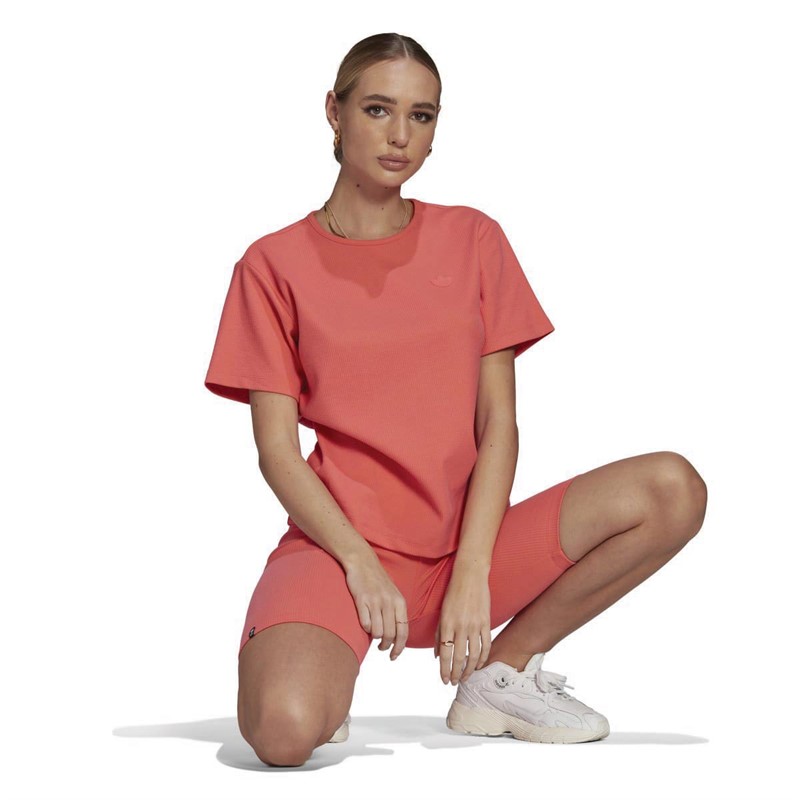 adidas Originals Womens Trefoil Two Tone Ribbed Top Semi Turbo/Bright Orange