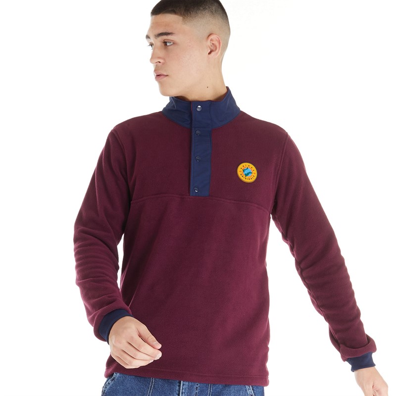 adidas Originals Mens Wander Hour Quarter-Snap Polar Fleece Jacket Maroon