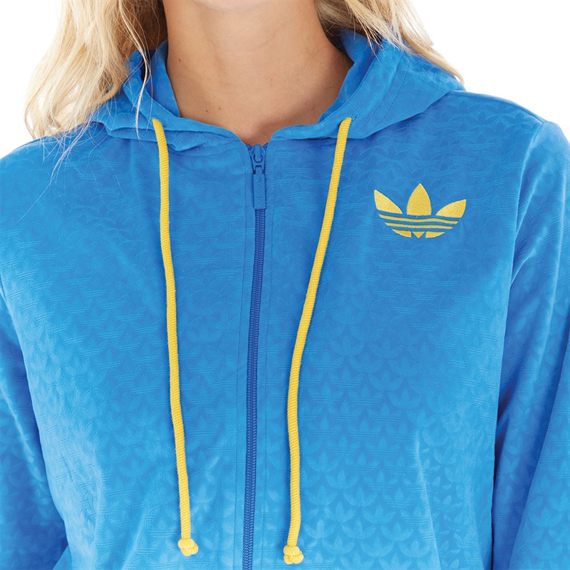 adidas Originals Womens Adicolor 70S Velour Zip Hoodie Blue Bird