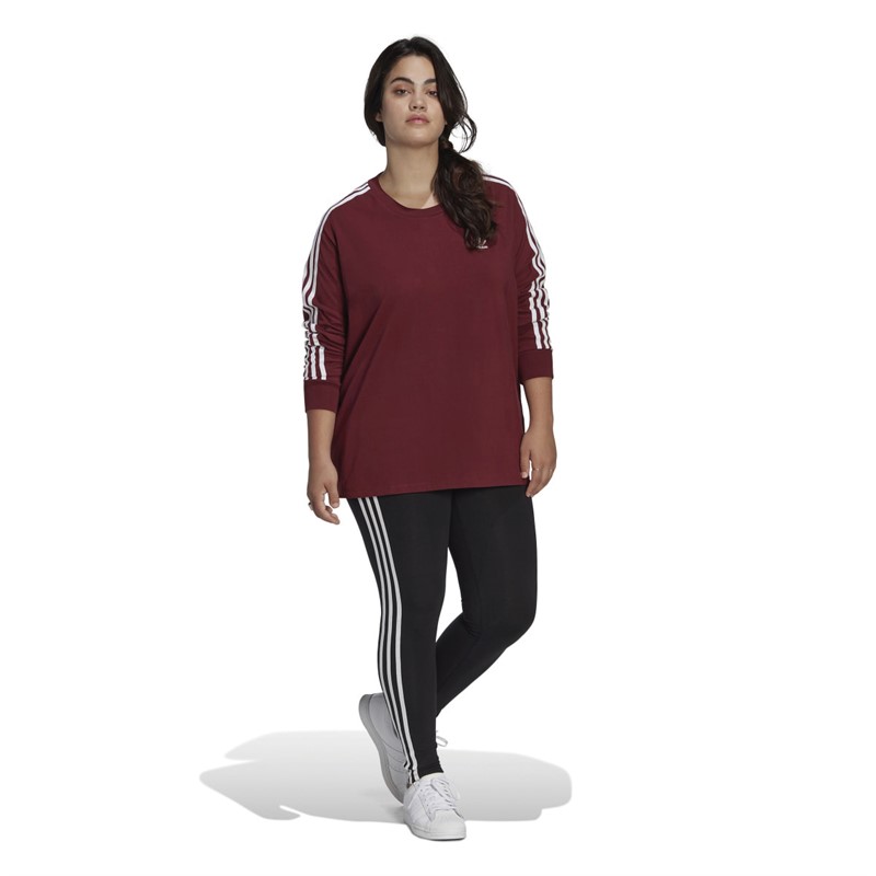 adidas Originals Womens Adicolor Classics 3-Stripes Long-Sleeve Top (Plus Size) Shadow Red