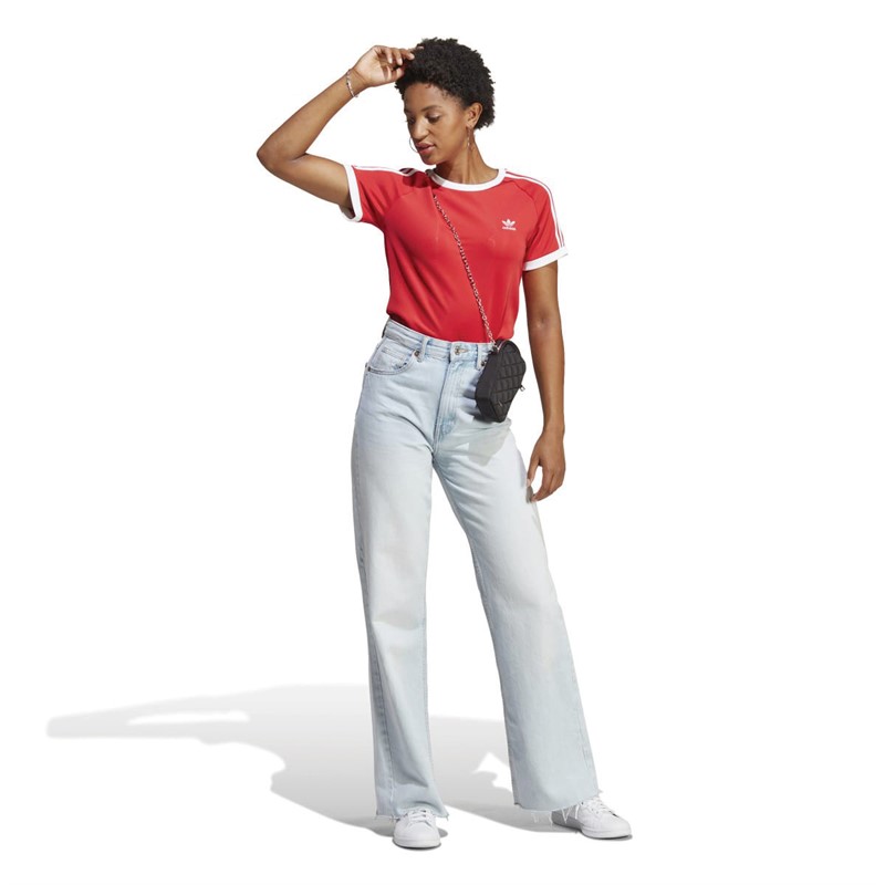 adidas Originals Womens Adicolor Classics Slim 3-Stripes T-Shirt Better Scarlet