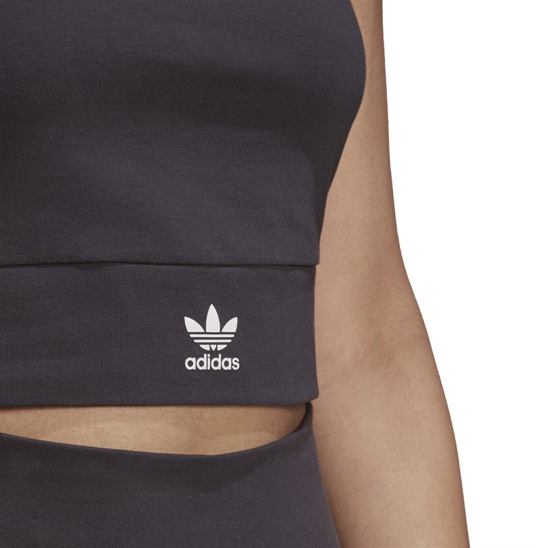 adidas Originals Womens Cropped Long-Sleeve Cut Out Top Carbon