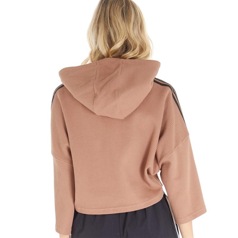 adidas Originals Womens 3-Stripes Crop Hoodie Clay Strata