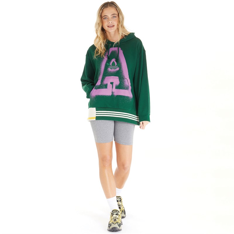 adidas Originals Womens Oversized A Graphic Hoodie Dark Green