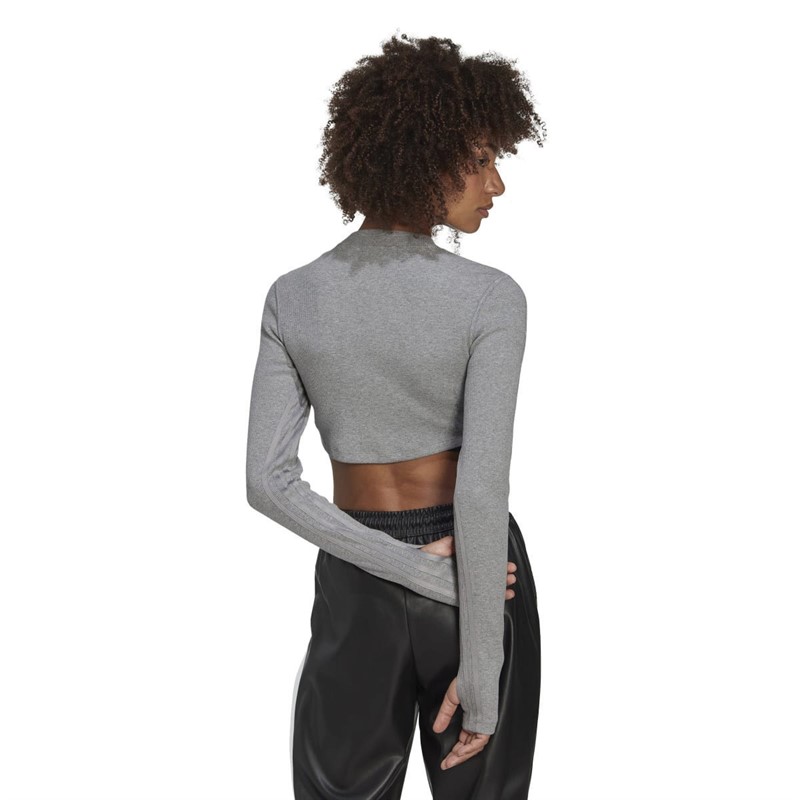 adidas Originals Womens Blue Version Long-Sleeve Crop Top Core Heather