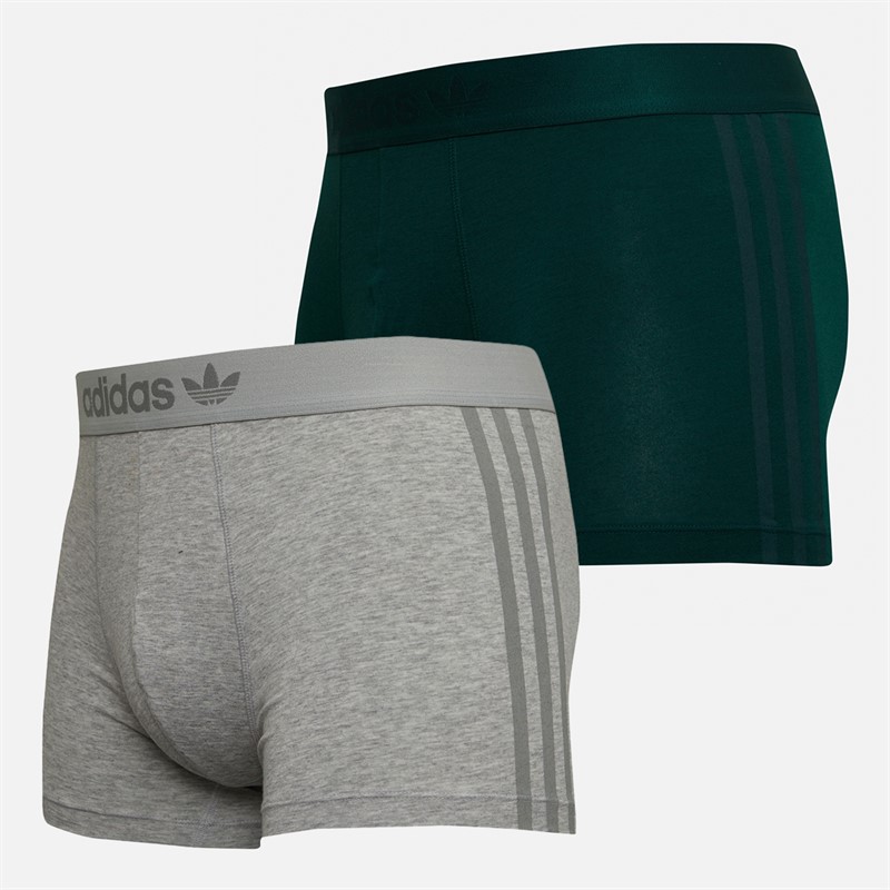 adidas Originals Mens Comfort Flex Eco 3-Stripes Two Pack Trunks Green/Grey